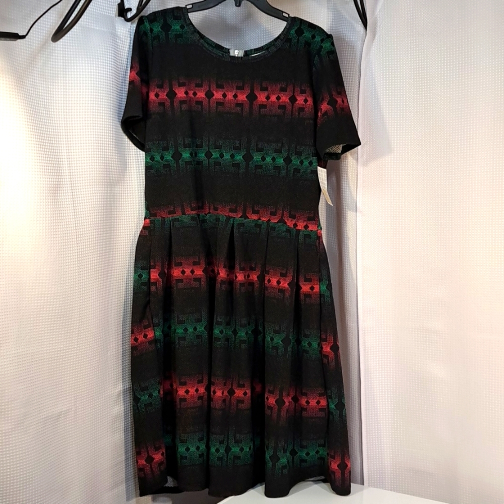 LuLaRoe Black, Red, and Green Patterned Dress